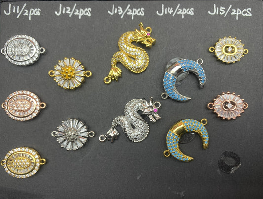 J Section Copper Plating Micro Mounted Zirconium Crystal Bracelets Charm ＆ Spacer