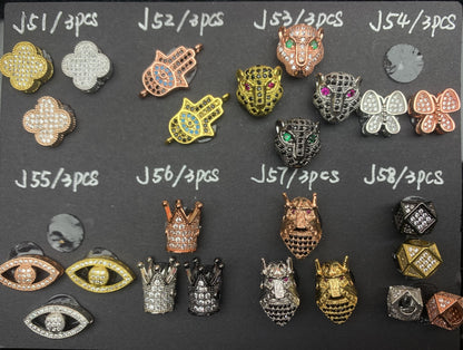 J Section Copper Plating Micro Mounted Zirconium Crystal Bracelets Charm ＆ Spacer