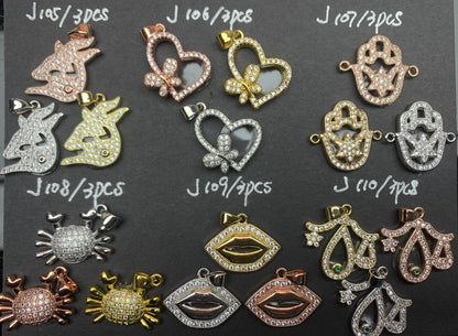 J Section Copper Plating Micro Mounted Zirconium Crystal Bracelets Charm ＆ Spacer