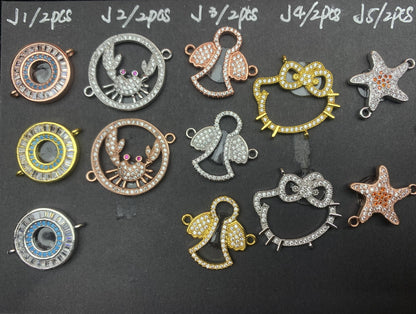 J Section Copper Plating Micro Mounted Zirconium Crystal Bracelets Charm ＆ Spacer