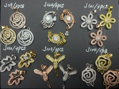 J Section Copper Plating Micro Mounted Zirconium Crystal Bracelets Charm ＆ Spacer