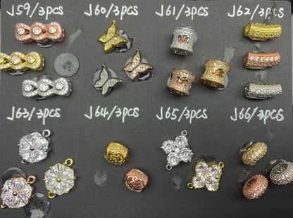 J Section Copper Plating Micro Mounted Zirconium Crystal Bracelets Charm ＆ Spacer