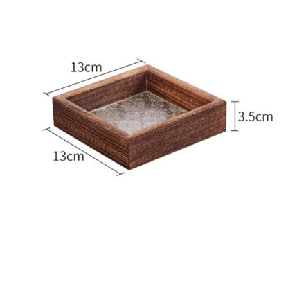 Retro Begonia Embossed Glass Tray Solid Wood Rectangular Storage Flat Plate Ornament